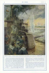Marineros a bordo de un monitor británico frente a la costa belga repeliendo un avión alemán taube que lanzaba bombas, Primera Guerra Mundial